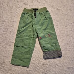 Catimini boys size 18 months lined green corduroy pants, gingham cuff NWT